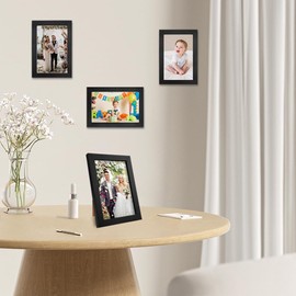 Jinsion 4x6 Photo Frames, 4 Pack Black Picture Frames Tabletop and Wall Mounting, Wooden Photo Frame with Acrylic Glass, Hanging and Standing Small Picture Frame for Wall or Desk Display