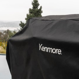 Kenmore 66 Inch Gas Grill Cover for Outdoor Grill, Universal BBQ Grill Cover for 6-Burner Gas Grill, Weatherproof, UV- and Fade-Resistant with Hook & Loop Straps, Black