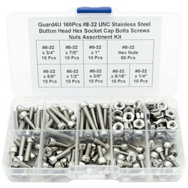 Guard4U 160Pcs #8-32 UNC Stainless Steel Hex Socket Head Cap Screws Nuts Assortment Kit- #8-32x 1/4" 5/16" 3/8" 1/2" 5/8" 3/4" 7/8" 1"