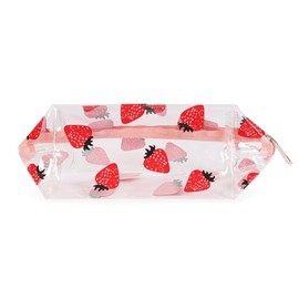 RIAH FASHION Lightweight Cute Transparent Printed Cosmetic Makeup Pouch Toiletry Multipurpose Travel Bag for Women, Girls (Strawberry)