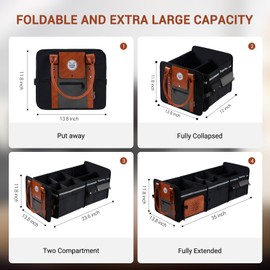 SugarFox Car Trunk Organizer, Foldable with Fox Pattern, Leather/Oxford Blend, Shoulder Handle