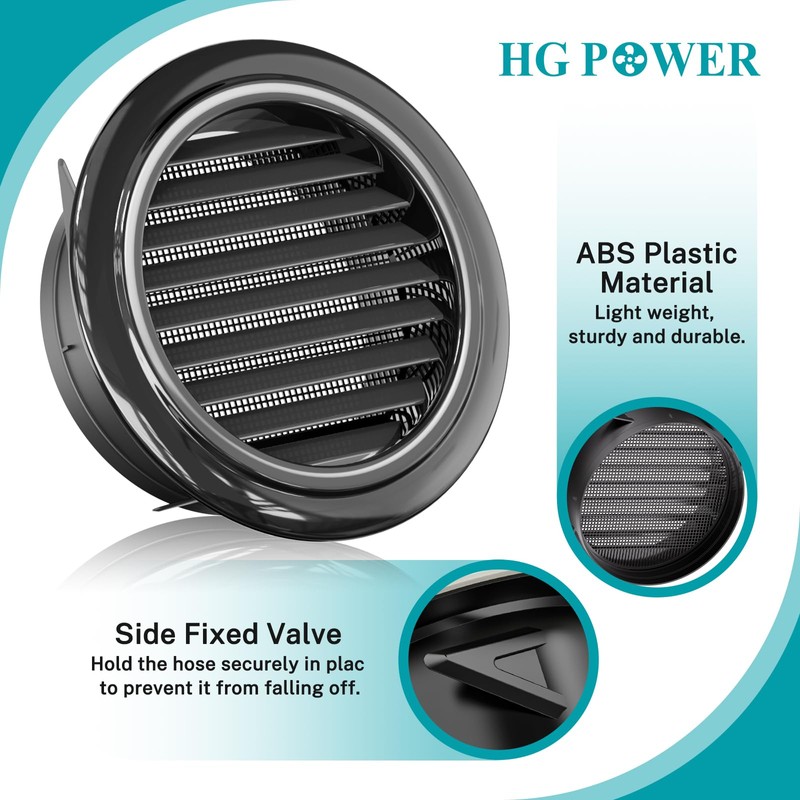 HG Power 8 Inch Soffit Vent, Black Round Vent Cover
