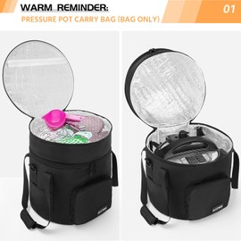 OUUTMEE 2 Compartments Pressure Cooker Travel Tote Bag, Top Zip Compartment and Pocket for Cooker Accessories, Insulated Travel Carrier with Easy to Clean Lining