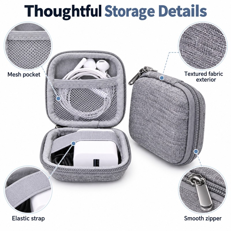 Portable Electronics Organizer Case for Cables – Compact Square Storage