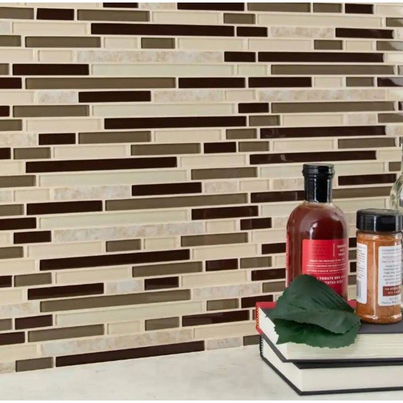 Beige and Brownish Interlocking Pattern 6mm Glass Stone Blend Mosaic