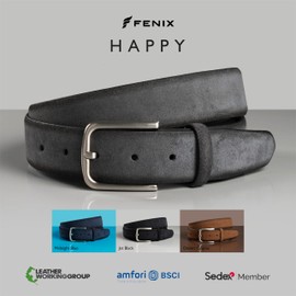 Fenix Men's Belt, Adjustable Leather Belt, Happy Size 85 cm to 115 cm, Men's Leather Belt with Buckle, 35 mm Wide, Belt Made of Velour Cowhide Leather, Slate Grey