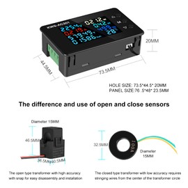 AITIAO Digital Display AC Multimeter 50-300V 0-100A Current Voltmeter with Open Transformer 110V 220V 8 in 1 Multifunction Electric Meter Power Detector LCD Digital Display Tester Gauge Monitor