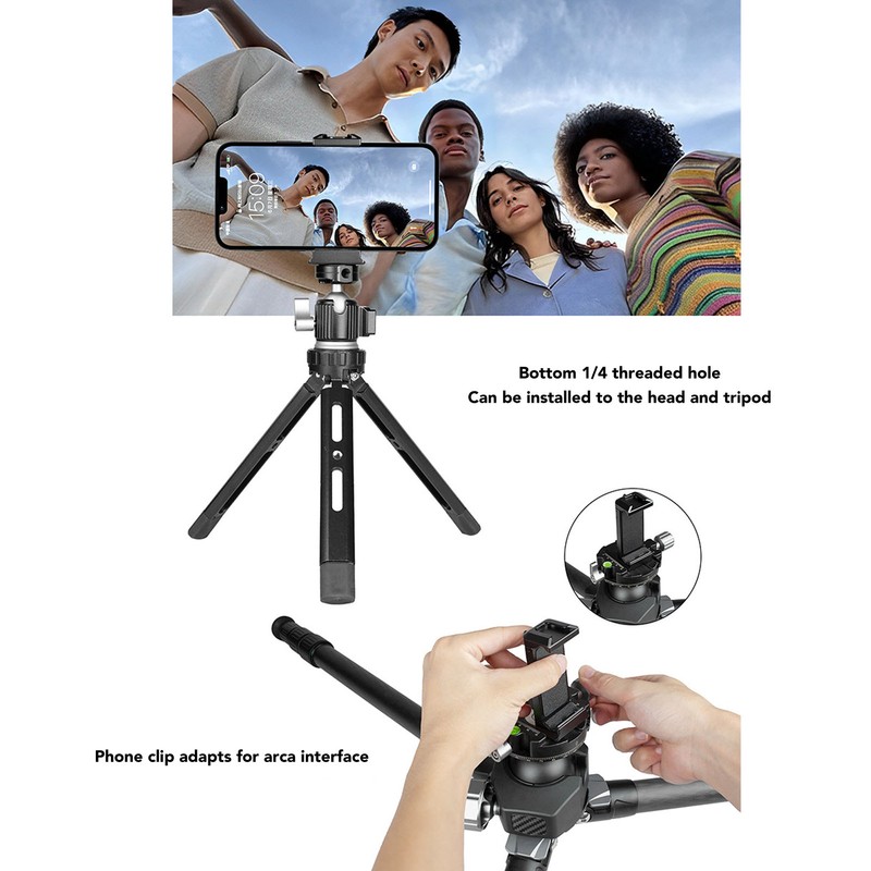 Phone Tripod Mount Portable Aluminum Alloy 1/4 Inch Screw Hole