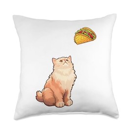 Persian Cat Staring At Taco, Funny Persian Cat Throw Pillow