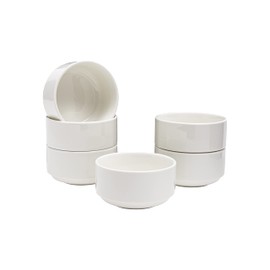 Vikko Modern Soup Bowls, Set of 6 White Porcelain Bowls, Stackable 9.5 oz Elegant Restaurant Style Soup Bowl Set, Microwave and Dishwasher Safe