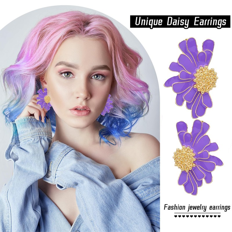 SIXDUTON Flower Earrings Large for Women, Flower Drop Earrings Gold,