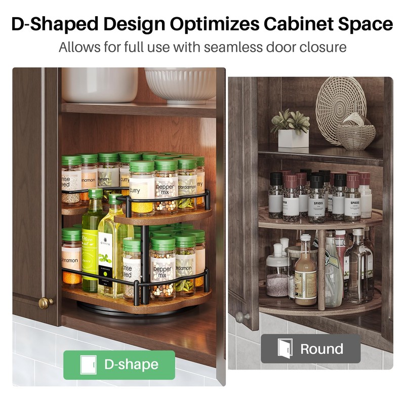 Spice Rack Organization for Cabinet - Height Adjustable Rotating Lazy