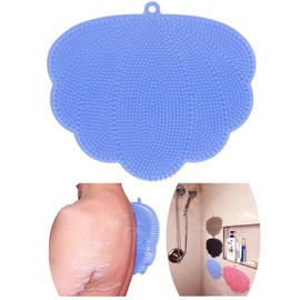Lyaciomn Wall-Mounted Hands-Free Back and Foot Scrubber with Suction Cups - Deep Clean and Exfoliate in the Shower Blue 30 X 25.5cm