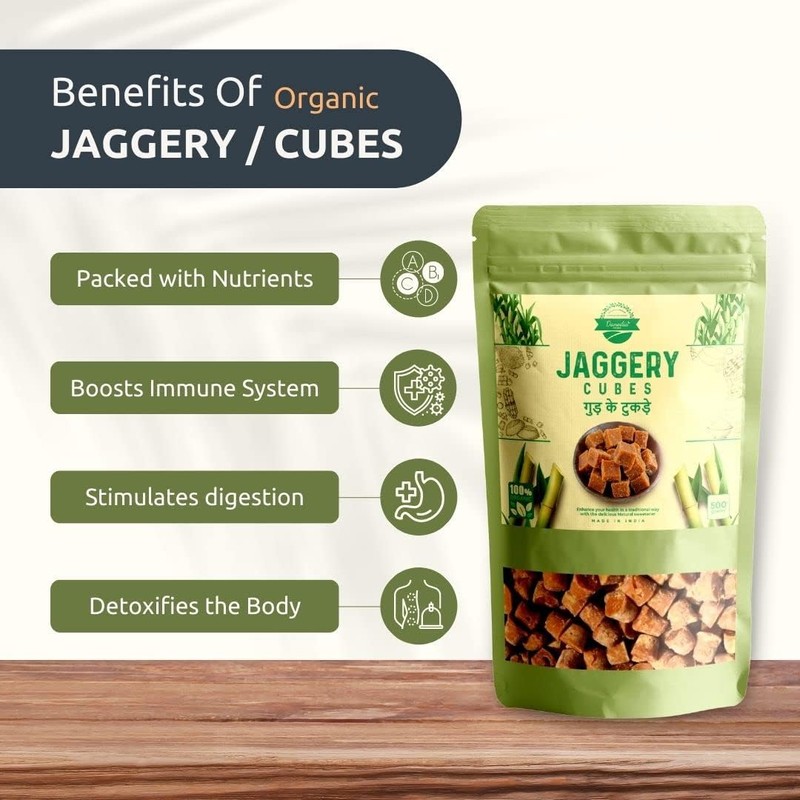 Danodia Foods Organic Brown Jaggery Cubes/Blocks 0.9 Pounds, Natural Sugarcane