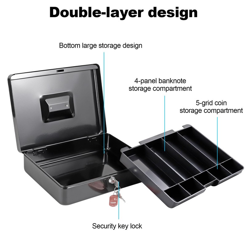 FiiMan Cash Box with Money Tray and Lock, Metal Locking