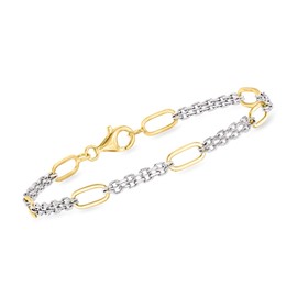 Ross-Simons Sterling Silver and 18kt Gold Over Sterling Cable and Paper Clip Link Station Bracelet. 7 inches