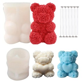MMSZHL Molde de Silicona para Velas de Osito, 2 Pcs Moldes de Silicona para Jabones de Osito 3D con 12 Mechas, Aplicable a Cumpleaños, Baby Shower, Aniversario, Día de San Valentín (osos B)