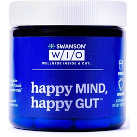 Swanson WIO Happy Mind, Happy Gut Stress Support, Digestive Support, Probiotics Promote Gut Microflora, Better, Cognitive Health, Wellness, 30 Veggie Capsules (30-Day Supply)