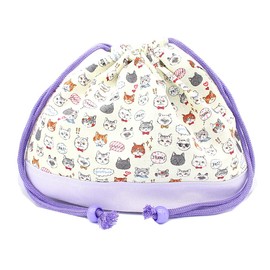 miwaki Lunch Bag, Drawstring Bag, Medium, Girls, Lunch Box, Cup Holder, Elementary School, Kindergarten, Nursery, Made in Japan, Handmade with Name Tag, Simple, Cat Motif, Cat, Yellow, M