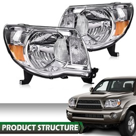 CROSSDESIGN Headlights Assembly Compatible with Toyota Tacoma 2005 2006 2007 2008 2009 2010 2011 bumper Headlamp Clear lens Black Housing Clear Reflector