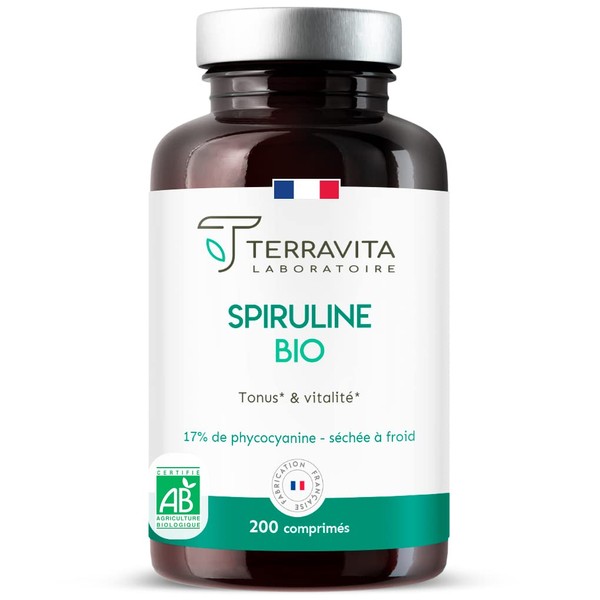 Organic Spirulina | 200 500mg Tablets | 19% Phycocyanine | Rich in Vitamins, Minerals and Antioxidants | 100% Pure, Vegan & Cold Dried | Packaged in France without Excipients | Terravita