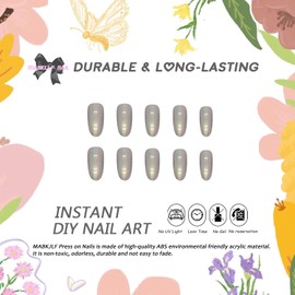 Press on Nails Short Oval MABKJLF Fake Nails Green Flash Full Cover Glue on Nails Aurora Green Glossy False Nails with Nail Glue Acrylic Nails Manicure Artificial Nails for Women Girls 24Pcs