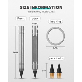 TISUR Metal Titanium Inkless Pencil, Infinity Forever Everlasting Pencil, Mini Pocket Pencils with 2 Replaceable Nibs for Drawing Sketching Drafting Supplies