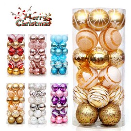 Christmas Ball Ornaments, 2.4 in (6 cm) Diameter, Luxurious 24-Piece Set, Tree Decoration, Gorgeous Color Combination, Nordic Style, Christmas Tree Decoration, Cute, Stylish, Glittering, Christmas