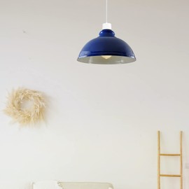 2 Packs Vintage Industrial Style Black Hanging Ceiling Pendant Light Fitting | E27 Base Metal LampShades for Kitchen Island, Living Room, Bedroom, Restaurant, Farmhouse (Navy Blue)