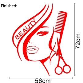 BIBITIME Modern Fashion Beauty Girl Cut Hair with Scissors Comb Barber Shop Wall Decal Window Sticker Hairdressing Salon Creative Personality Vinyl Art Mural (Red, DIY 22.04" x 28.35")