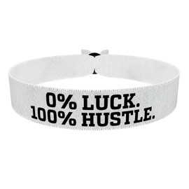 0% Luck 100% Hustle weiß Stoffarmband - Motivationsarmband - Satinarmband für Selbstmotivation - Positive Affirmationen - Unisex - Stilvolles Armband für Erfolg und Durchhaltevermögen
