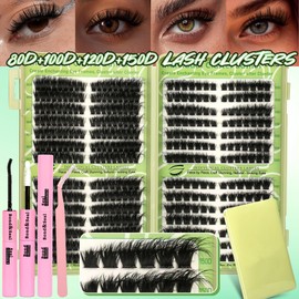 Gmagictobo Lash Clusters Cat Eye Wispy Lash Clusters Kit 420Pcs Lash Clusters Volume Lash Extension Kit DIY Individual Lashes Clusters Lash Bond and Seal Lash Tweezers