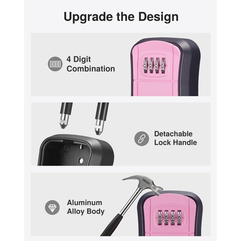 Puroma Key Lock Box, Portable Combination Lockbox Wall-Mounted Key Storage