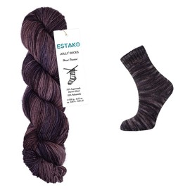 Estako Jolly Socks - Hilo pintado a mano 75% lana merino superwash y 25% poliamida (fino y deportivo 2 peso) / 3.5 oz - 100 gr / 360 yardas - 330 metros (7271 - piedra gris)