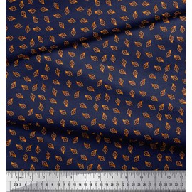 Soimoi Blue Cotton Cambric Fabric French Horn Musical Instrument Print Fabric by Yard 56 Inch Wide