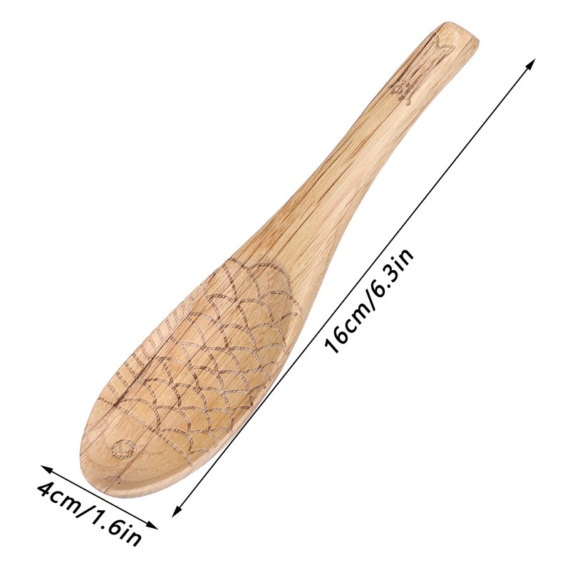 5Pcs Soup Spoon Fish Shaped Carved Wooden Rice Spoon Kitchen