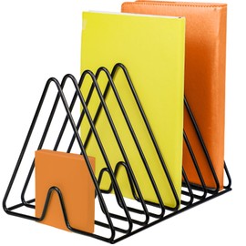 PLSOPPKG 8 Slot Metal Vinyl Record Holder, Triangle Notebook Storage Mesh Magazine Album Display Rack, Triangle Desktop File Sorter Organizer for Home Office