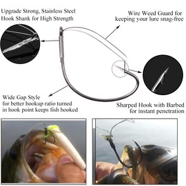 Wacky Rig Hooks Weedless Hooks, 25/50pcs Wacky Worm Fishing Hooks with Weed Guard Wide Gap Bass Hooks Stainless Steel Fishing Hooks Worm Hooks for Soft Stick Worm Baits Bass Fishing