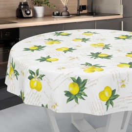 ANRO Oilcloth tablecloth, washable wax tablecloth, garden tablecloth, round, oval, square, round, 140 cm, cutting edge, lemons