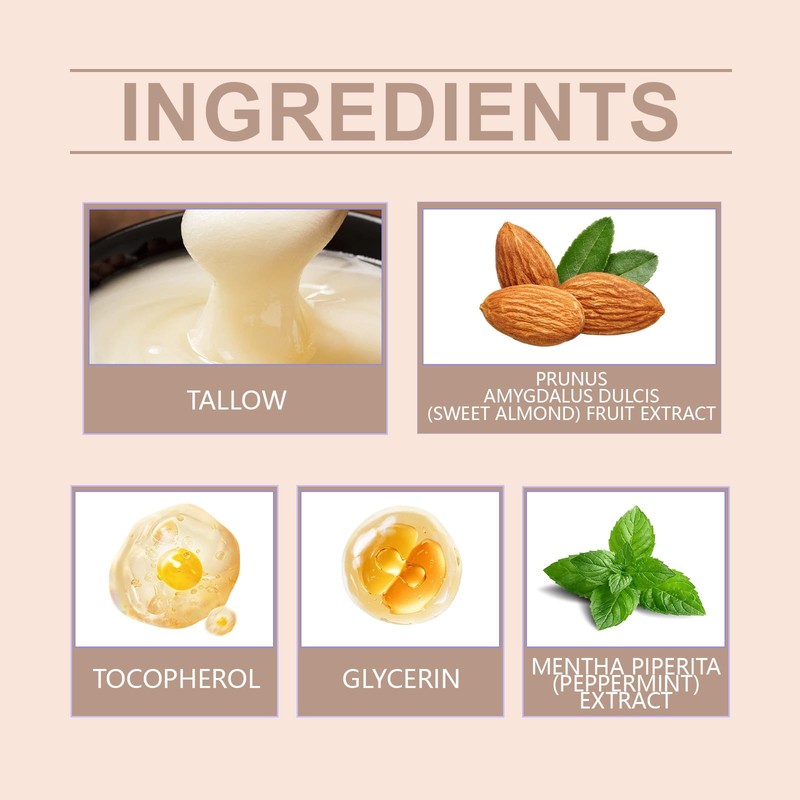 Feuchtigkeitsspendende Körpercreme mit Mandeltalg, Rindertalg Feuchtigkeitscreme Gesicht, Rindertalg Moisturizer Face,