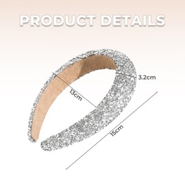 Sdhgerh Headband Women's Glitter Rhinestone Pearls Hair Band Wide Wedding Dirndl Headband Wedding Bridal Headbands Hair Accessories Silver for Girls Women (Silver, Wide)