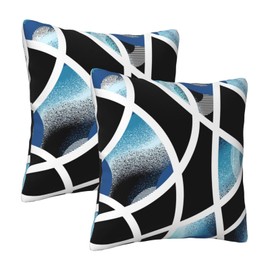 Weiscode Blue and Black Throw Pillow Covers 18x18 Inch Set of 2 Decorative Blue White Abstract Modern Geometric Art Line Square Cushion Decor for Sofa Bed Couch