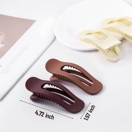 Cptots 8 Pcs Large French Flat Hair Clip for Women Strong Hold Lay Flat Claw Clips for Thick Thin Hair Non Slip Rectangle Alligator Barrettes,Matte Black Red Beige