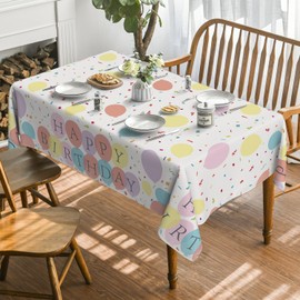 Horaldaily Happy Birthday Tablecloth 60×84 Inch Rectangular for Party Decorations, Colorful Balloons Confetti Washable Table Cover for Party, Happy Birthday, Baby Shower