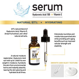 Clara's New York Advanced Hydrating Hyaluronic Acid 100 Facial Serum, Long Lasting Hydration, For All Skin Types, 30 ml