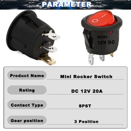 MKBKLLJY 8 Pieces Round Rocker Switch ON/OFF SPST DC 12V 20A 3-Pin 2 Position Snap In KCD1 20mm Mini Red Yellow Blue Green LED Light Illuminated Circle Boat Toggle Switch 24 Pieces Connection Cable