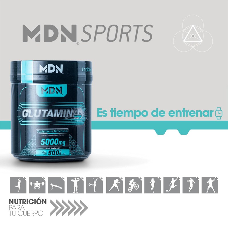 Glutamina, Mdn Sports, 100 servicios, 500 g, Sin Saborizantes, 5