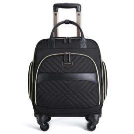 LIGHT FLIGHT Rolling Laptop/Computer Bag with Spinner Wheels for Carry on Business Travel , Women Men Briefcase 15.6 Inch , Water-resistant , Quilted Black