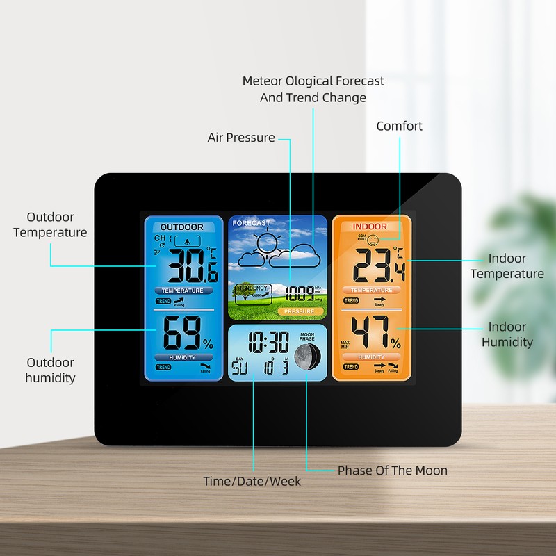 Indoor Outdoor Thermometer Wireless Weather Station with Atomic Clock Temperature