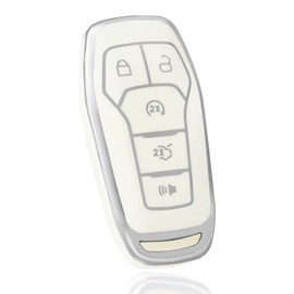 OFF WE GO for Ford Key Fob Cover, Premium Soft TPU Protection Key Case Shell Compatible with Ford Fusion F150 Edge Explorer Mustang Lincoln MKZ MKC MKX Smart Key Accessories (Silver White)
